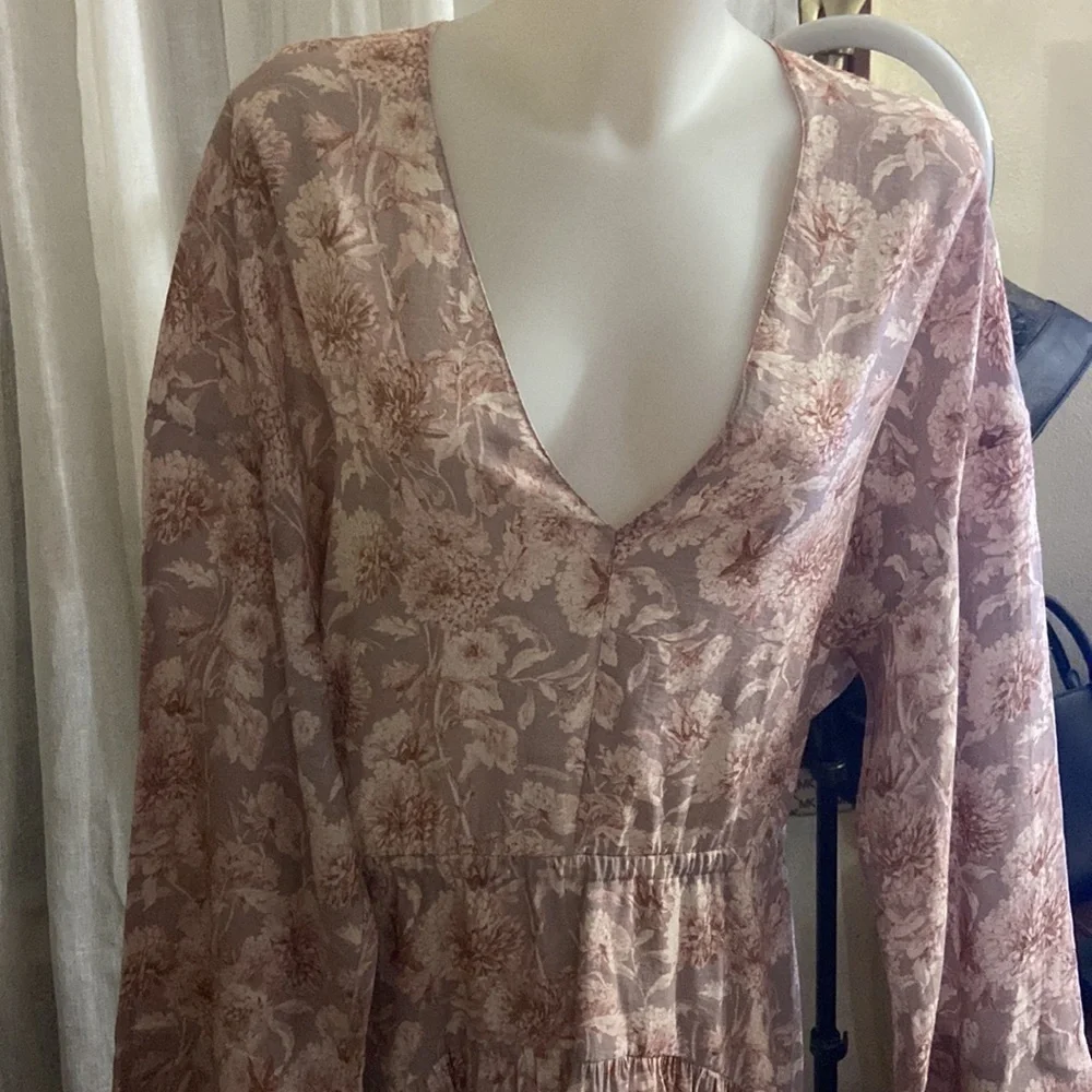 VINCE Dahlia Long-sleeve Double V-neck Dress Lotus NWT $435 Women’s